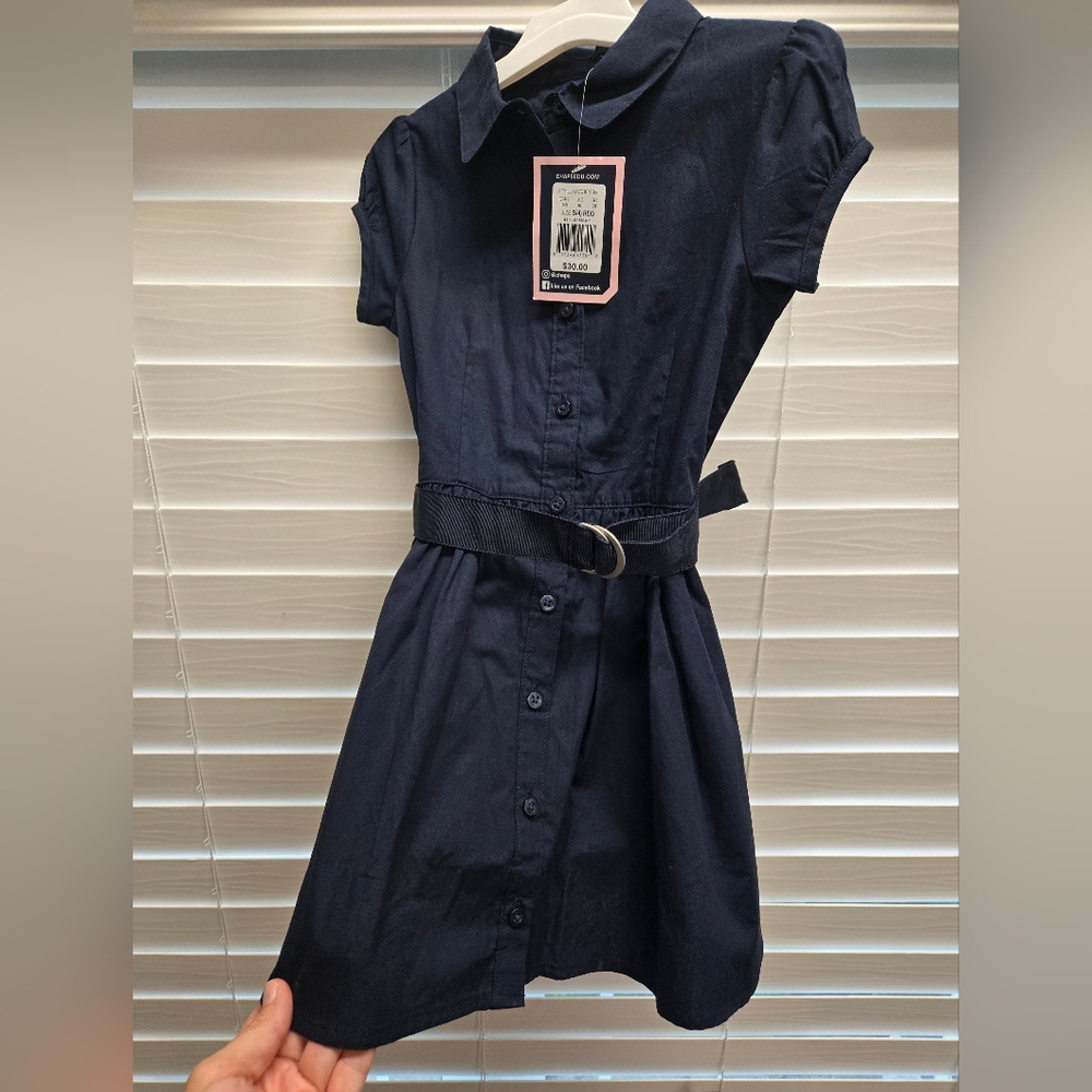 Chaps Dark Blue Belted Dress